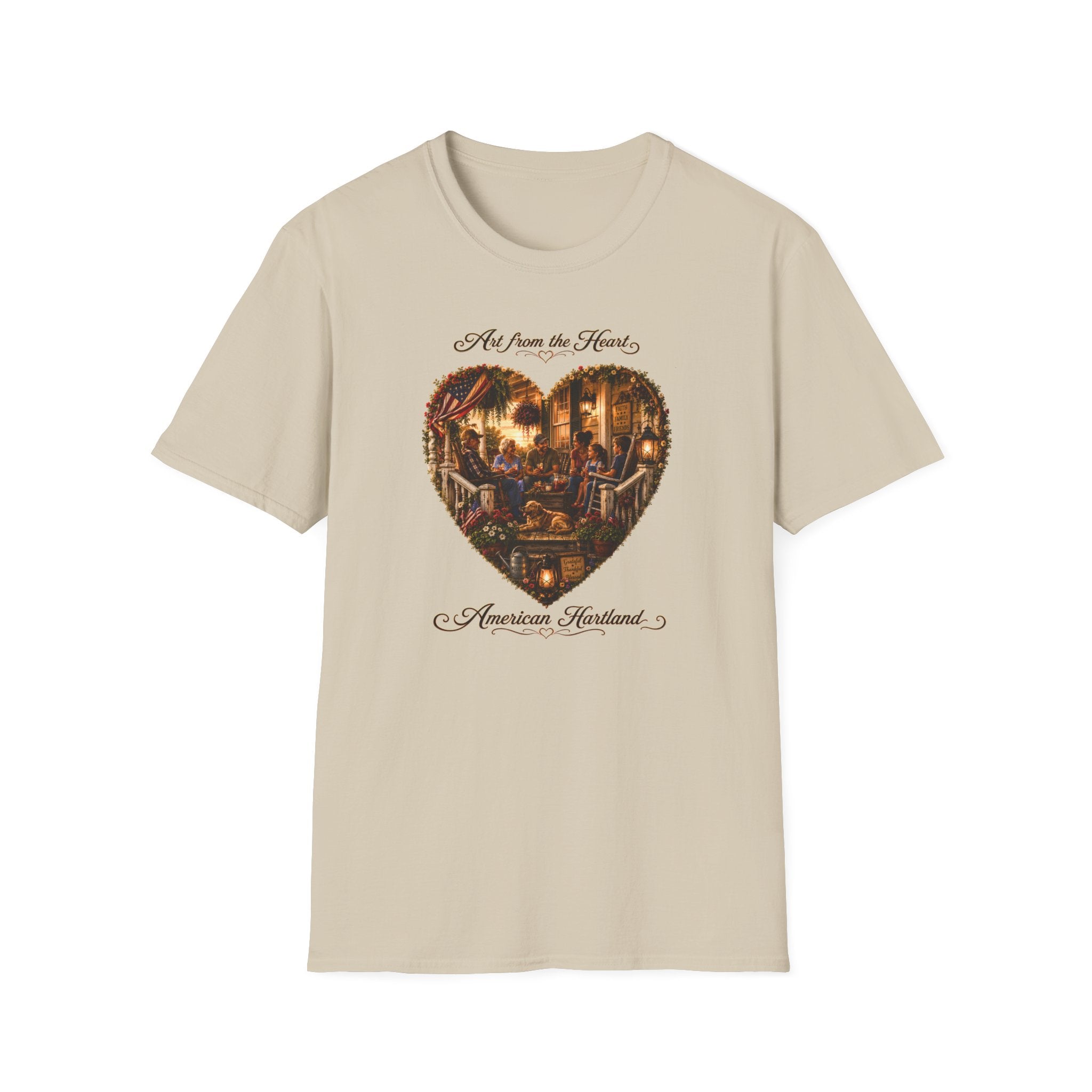 Art from the Heart Heart-Shaped Vintage Family Scene T-Shirt