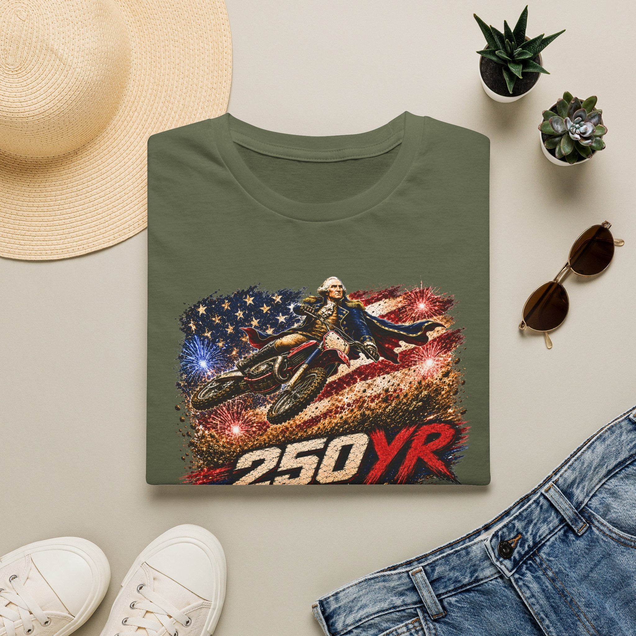250YR American Flag Motorcycle T‑Shirt — Patriotic Biker Tee