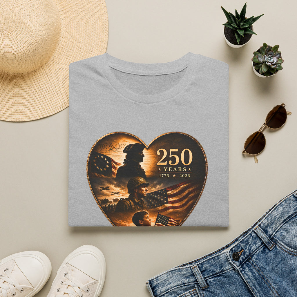 250 Years Heart American Flag T-Shirt — Patriotic 1776–2026 Commemorative Tee