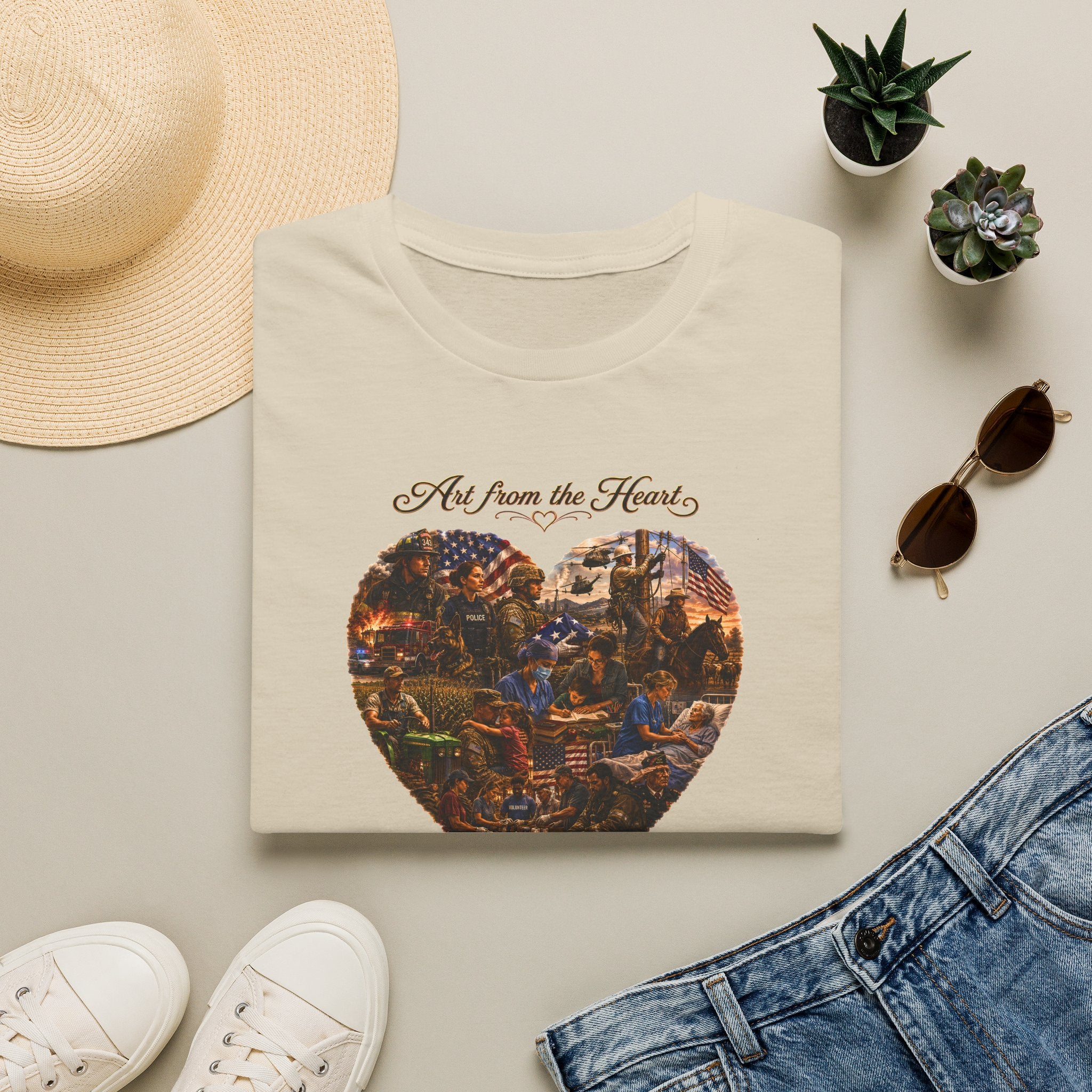 Heart-Shaped Americana Art T-Shirt — "Art from the Heart" Graphic Tee