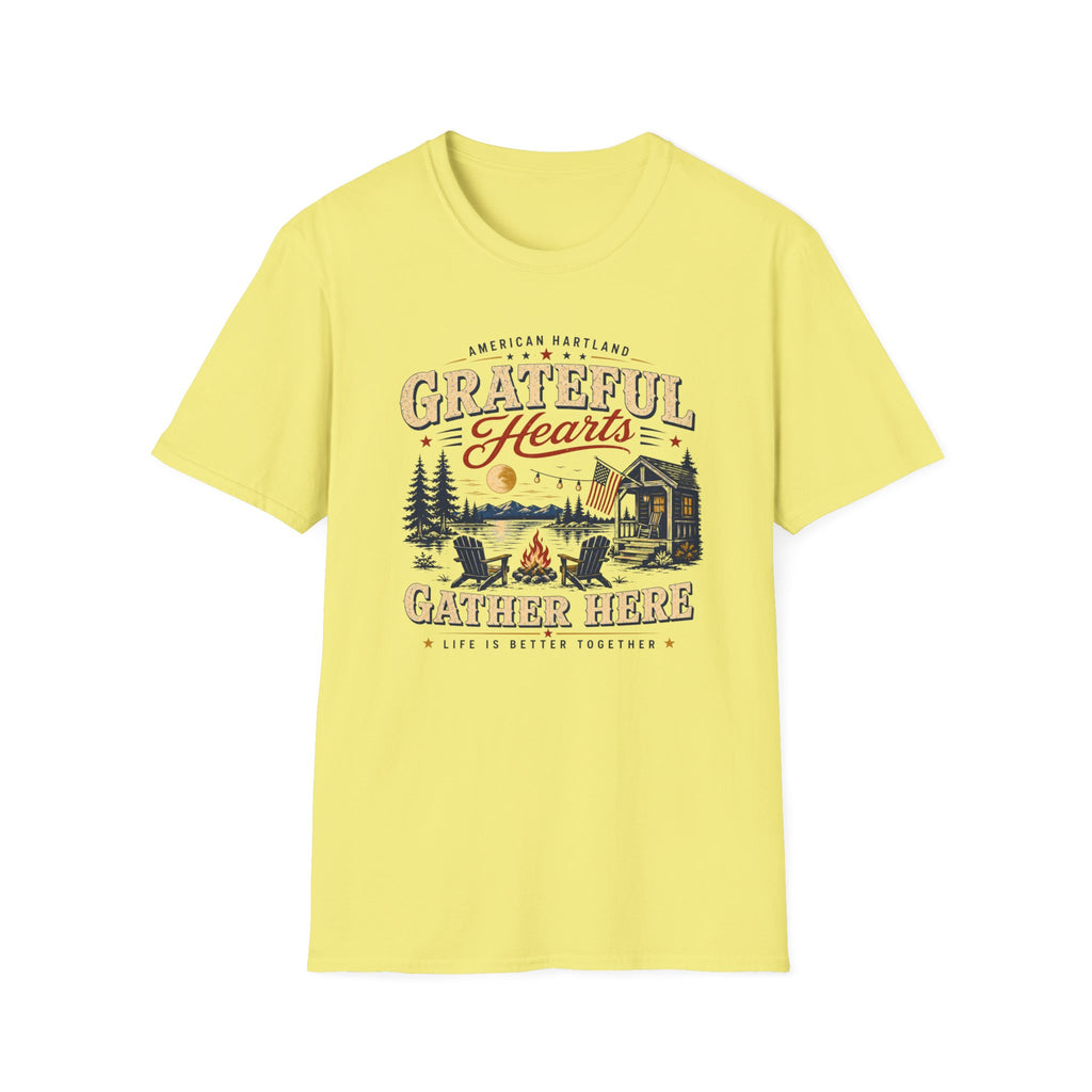 Grateful Hearts T-Shirt — American Heartland Cabin & Campfire Graphic