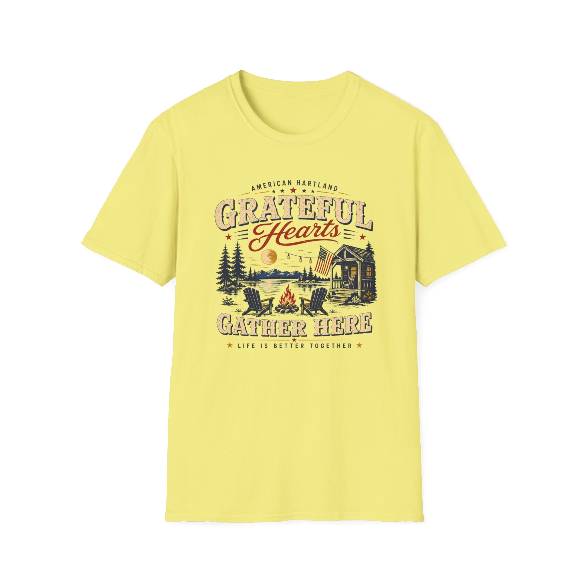 Grateful Hearts T-Shirt — American Heartland Cabin & Campfire Graphic