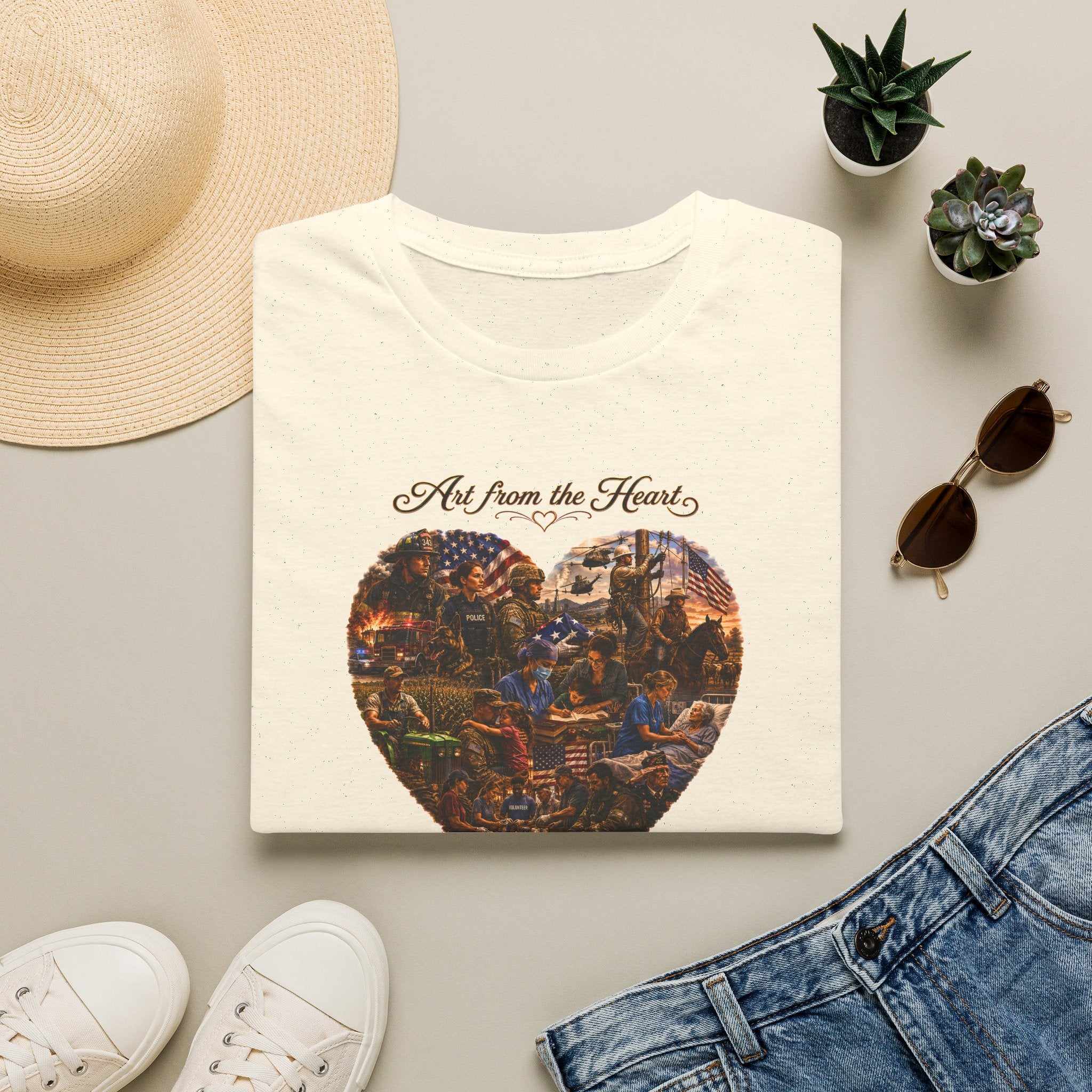 Heart-Shaped Americana Art T-Shirt — "Art from the Heart" Graphic Tee