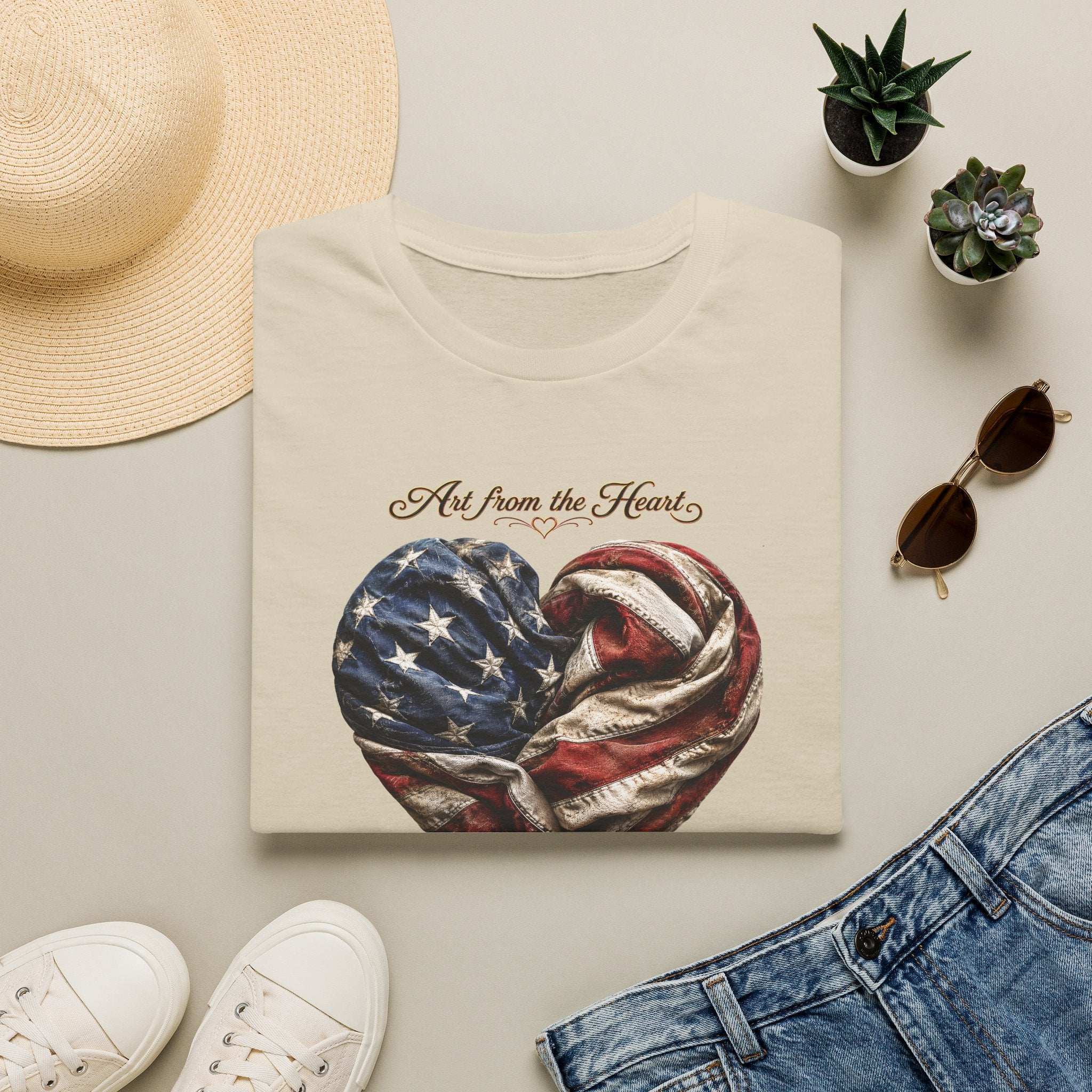 Patriotic Heart T-Shirt — “Art From the Heart” American Flag Tee