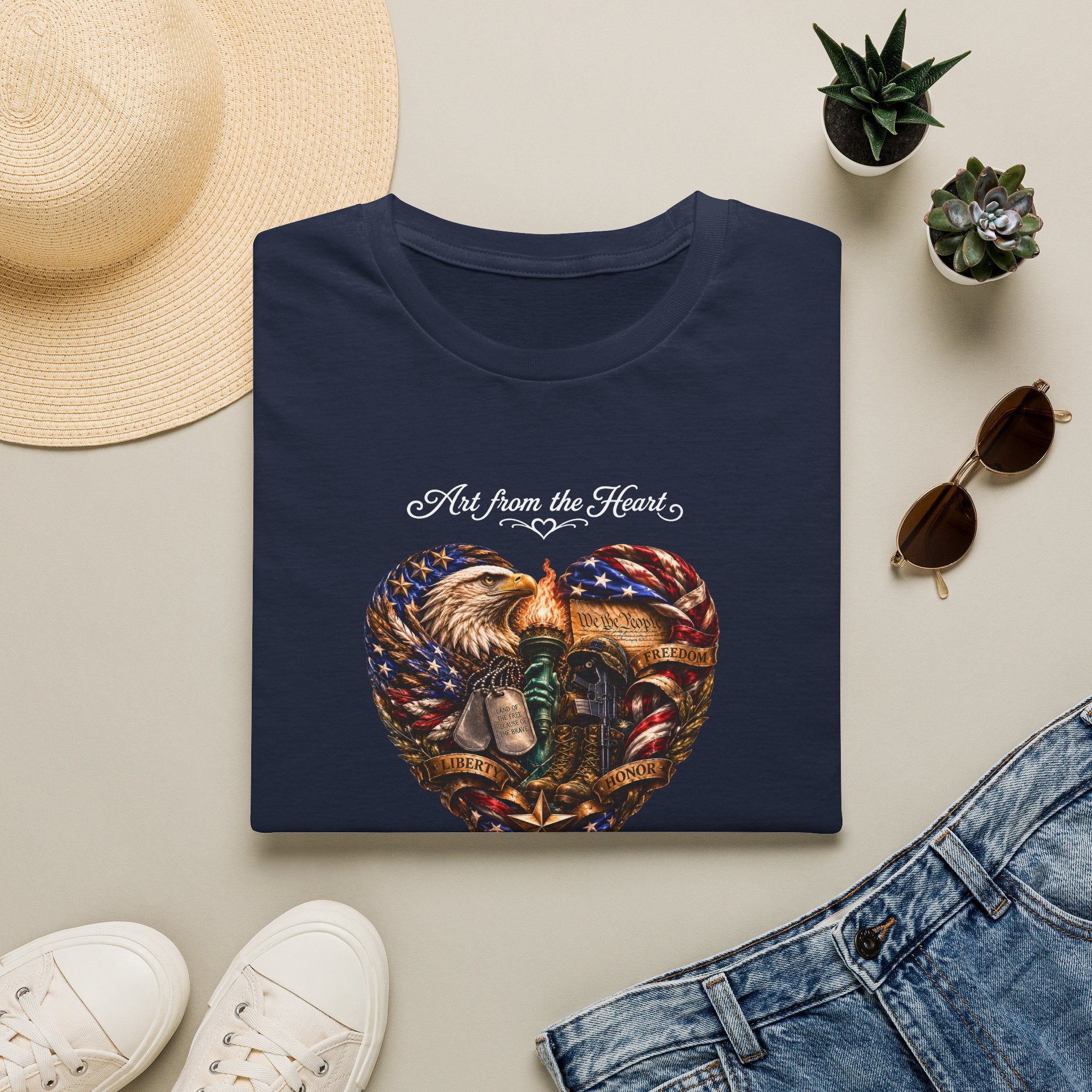 T-Shirt — "Art From the Heart" American Veterans Patriotic Eagle Heart Design
