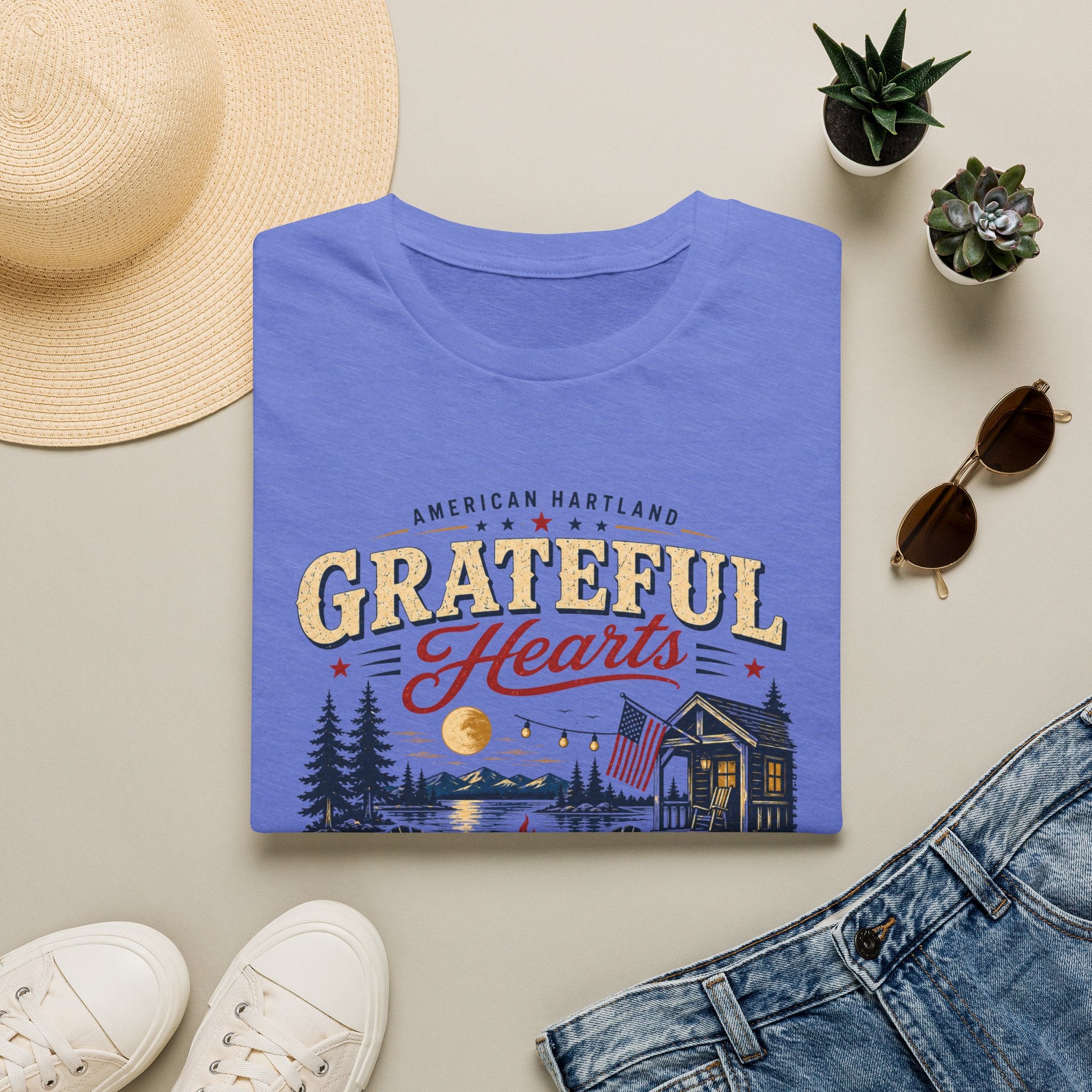 Grateful Hearts T-Shirt — American Heartland Cabin & Campfire Graphic