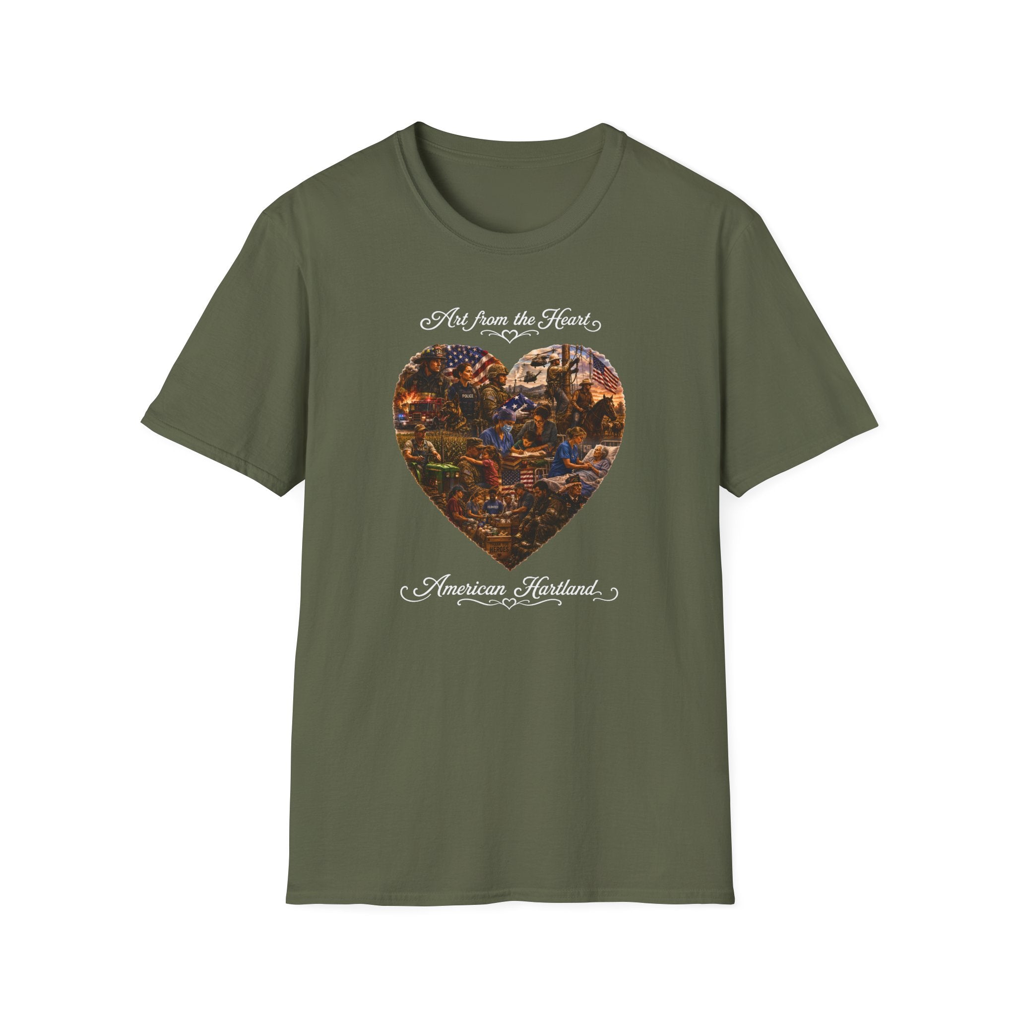 Heart-Shaped Americana Art T-Shirt — "Art from the Heart" Graphic Tee