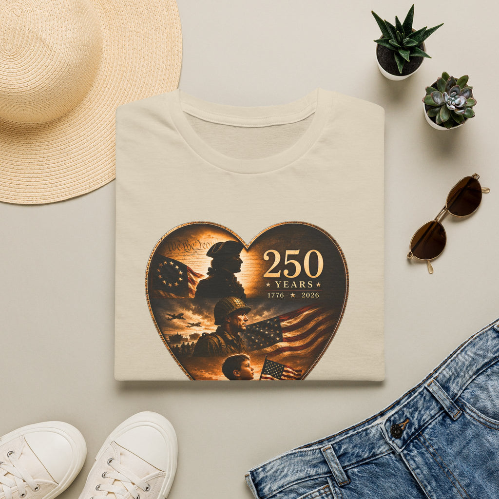 250 Years Heart American Flag T-Shirt — Patriotic 1776–2026 Commemorative Tee