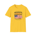 Grateful Hearts Gather Here T-Shirt — American Flag Patriotic Tee