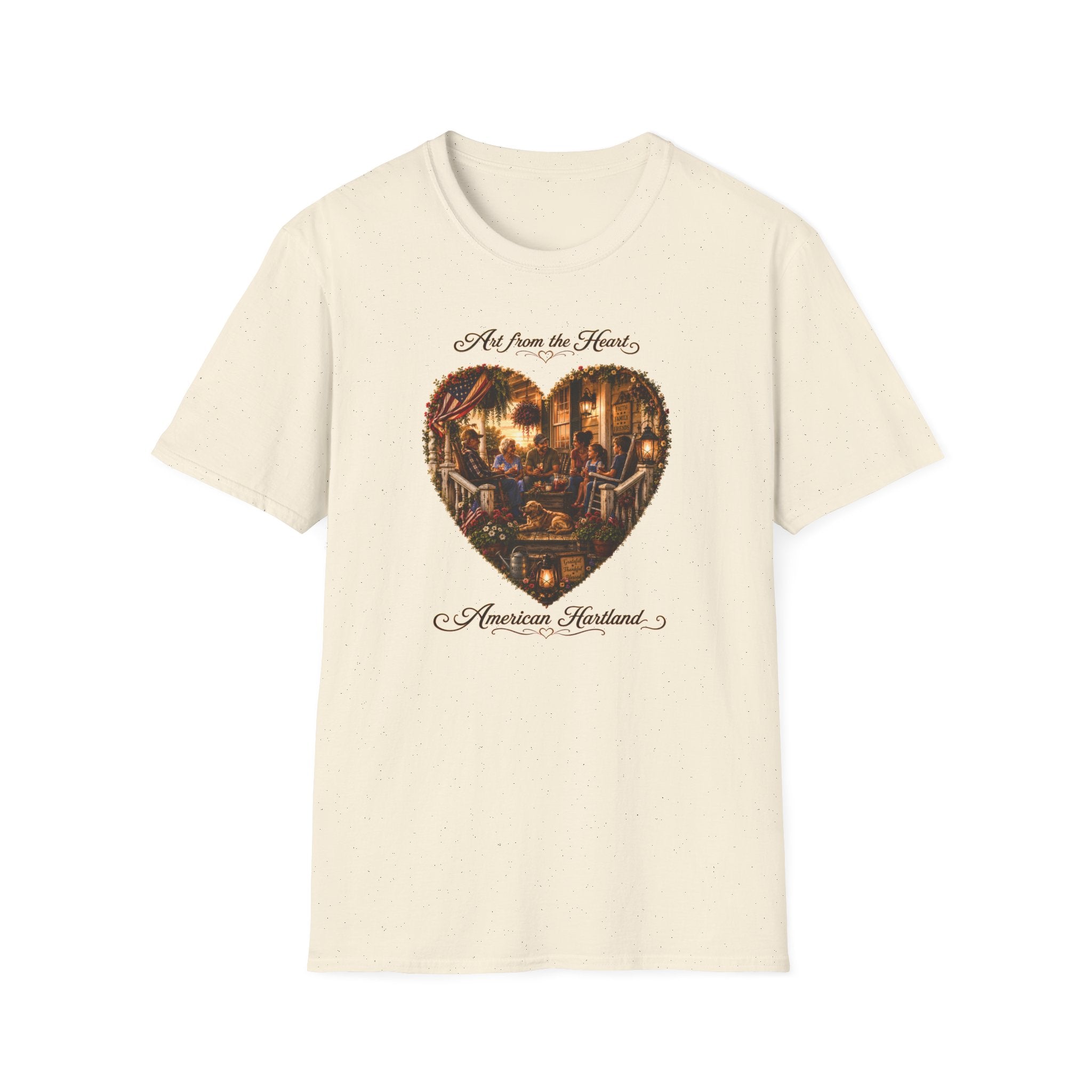 Art from the Heart Heart-Shaped Vintage Family Scene T-Shirt