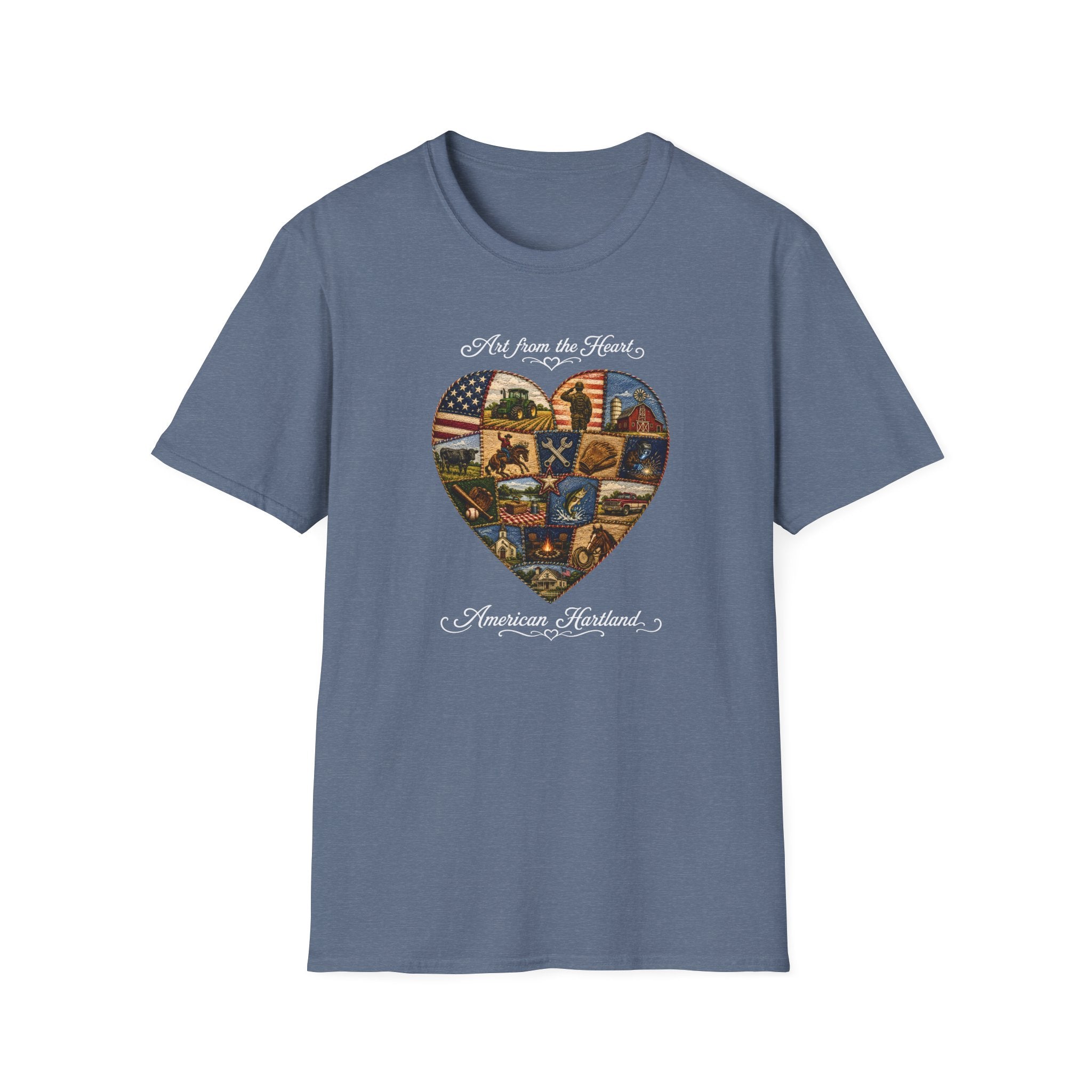 T-Shirt — "Art from the Heart, An American Heartland" Heart Collage Patriotic Tee