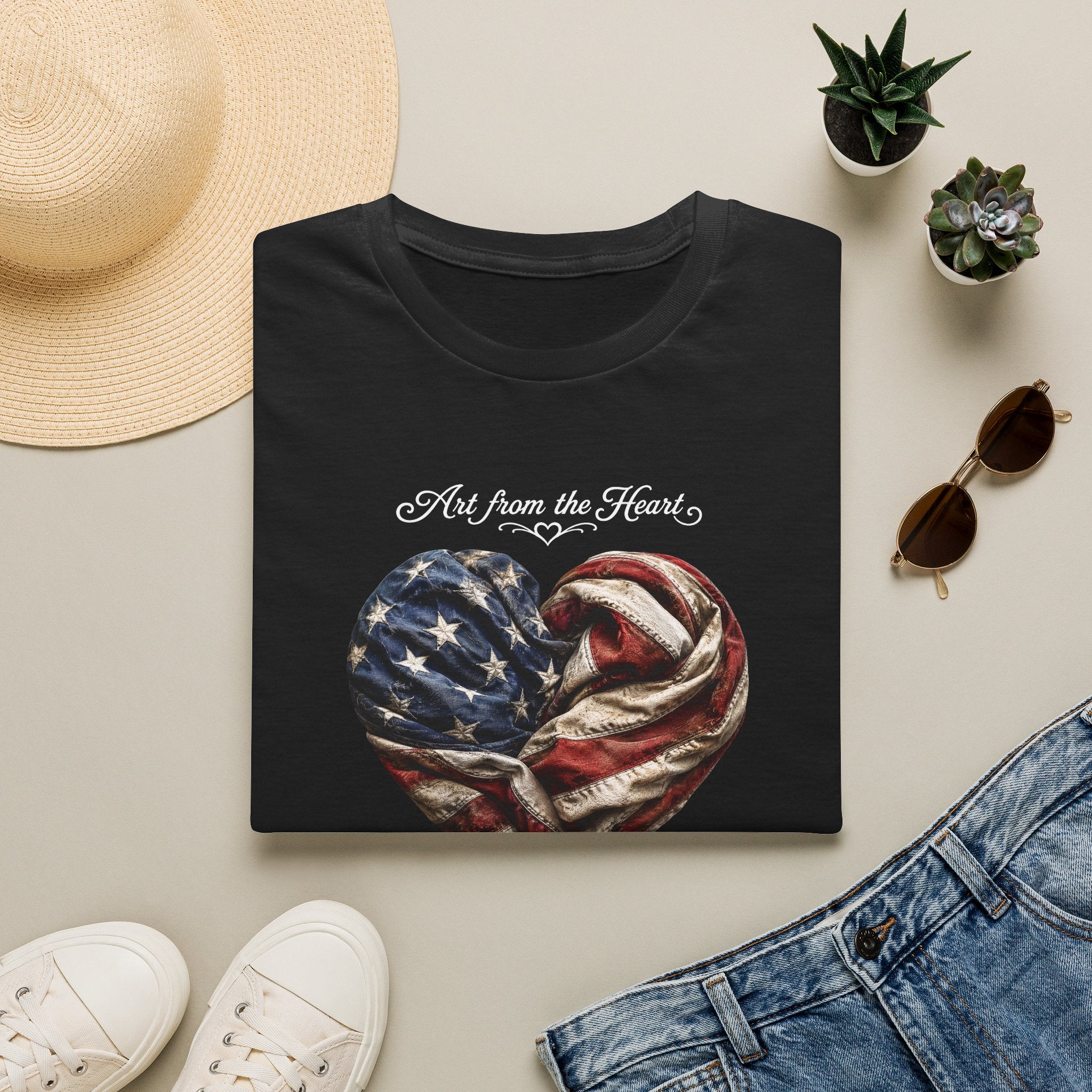 Patriotic Heart T-Shirt — “Art From the Heart” American Flag Tee
