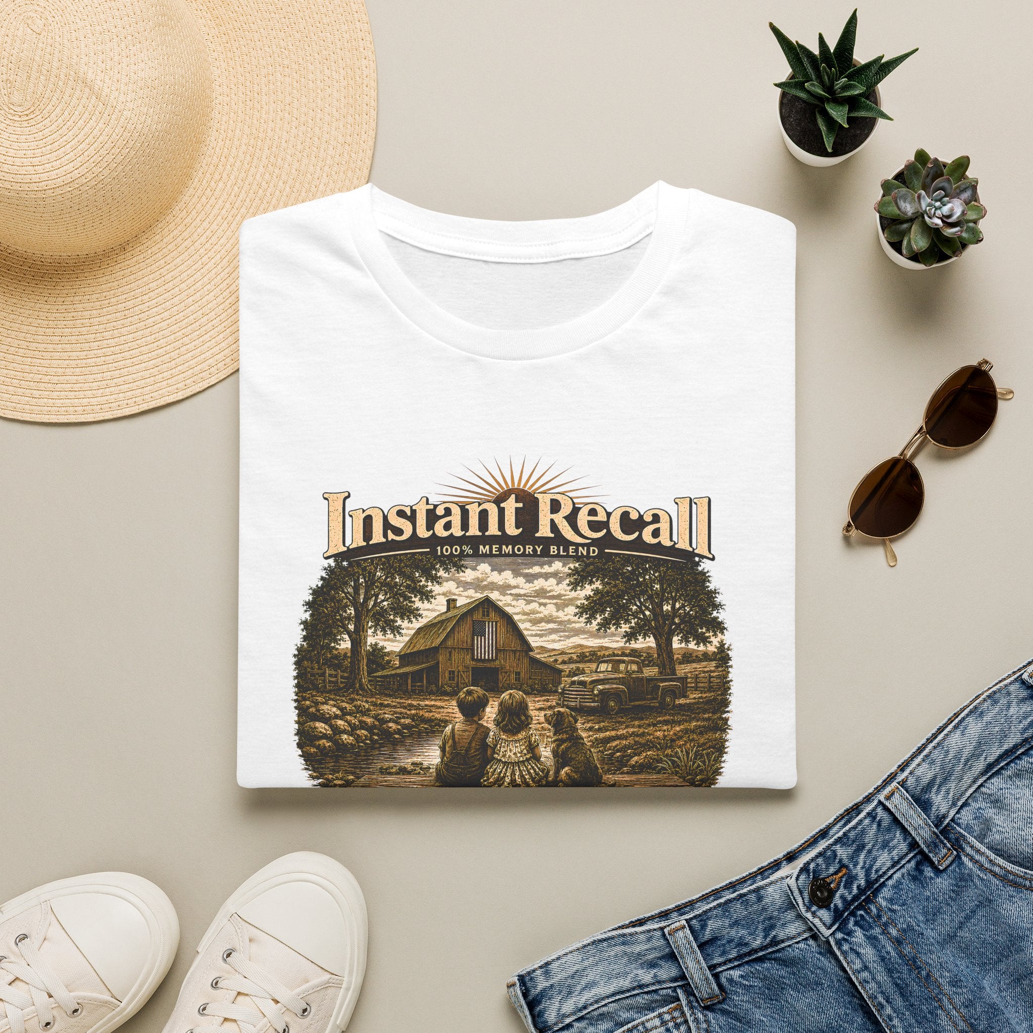 Instant Recall Vintage Barn T-Shirt — 'Just Add Heart' Nostalgic Farm Tee