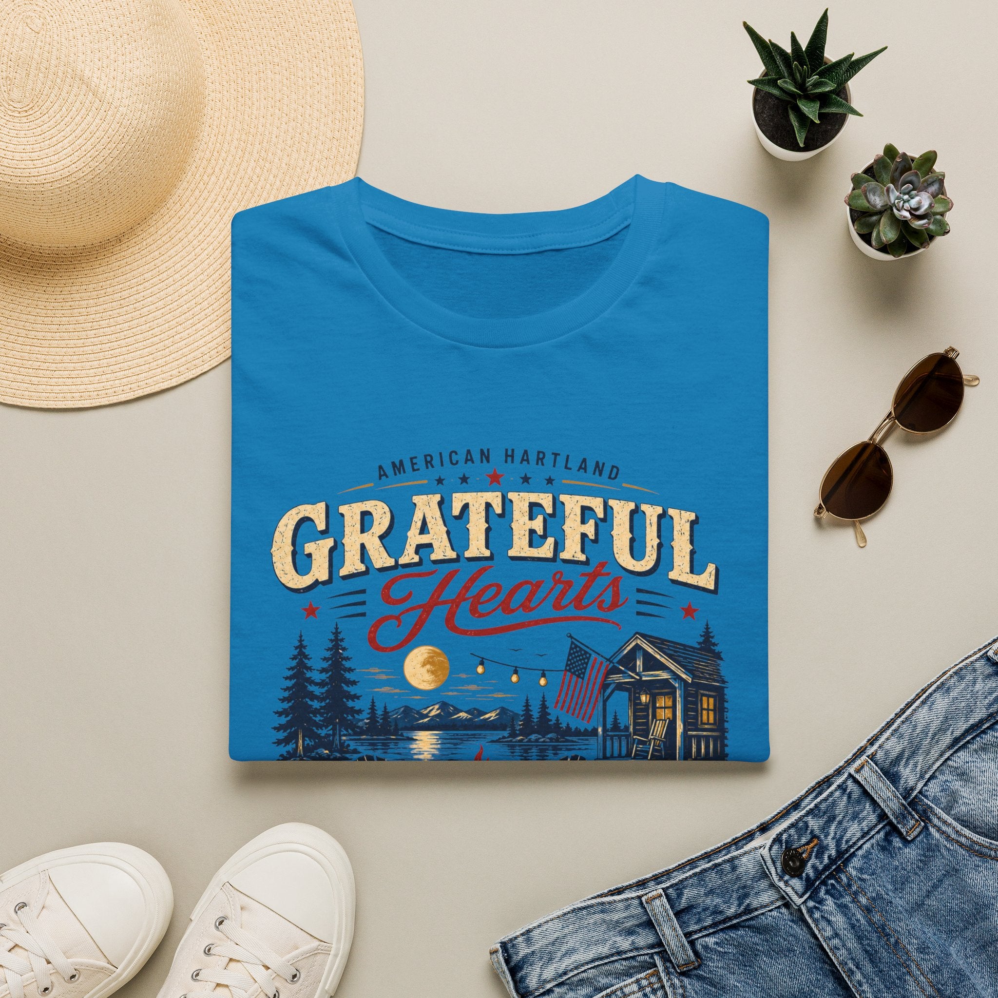 Grateful Hearts T-Shirt — American Heartland Cabin & Campfire Graphic