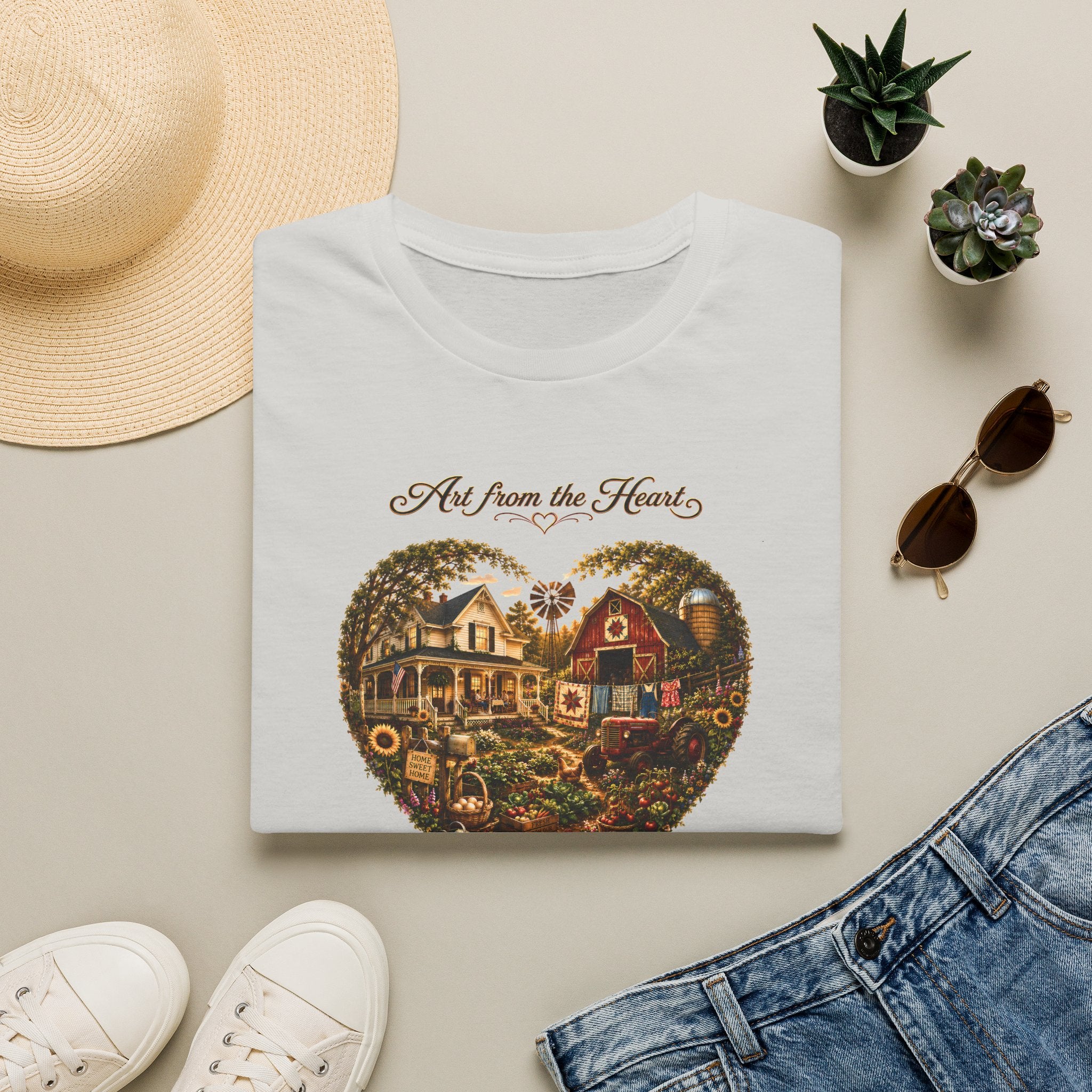 Heartland Farm Heart Graphic T-Shirt — "Art from the Heart" Rustic Cottage Tee