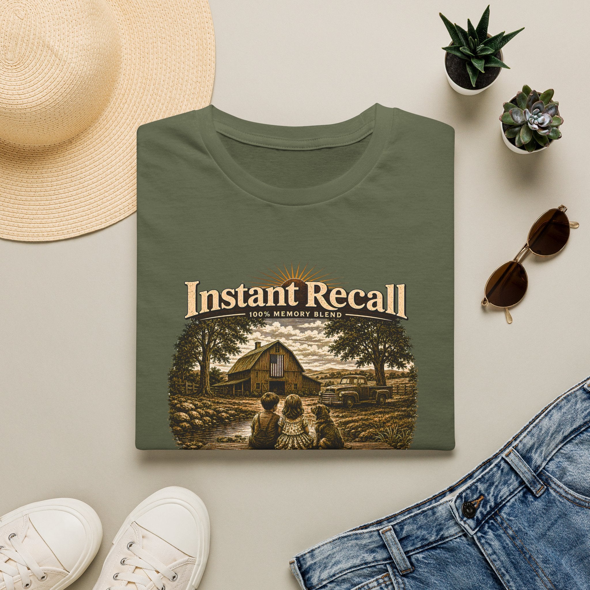 Instant Recall Vintage Barn T-Shirt — 'Just Add Heart' Nostalgic Farm Tee