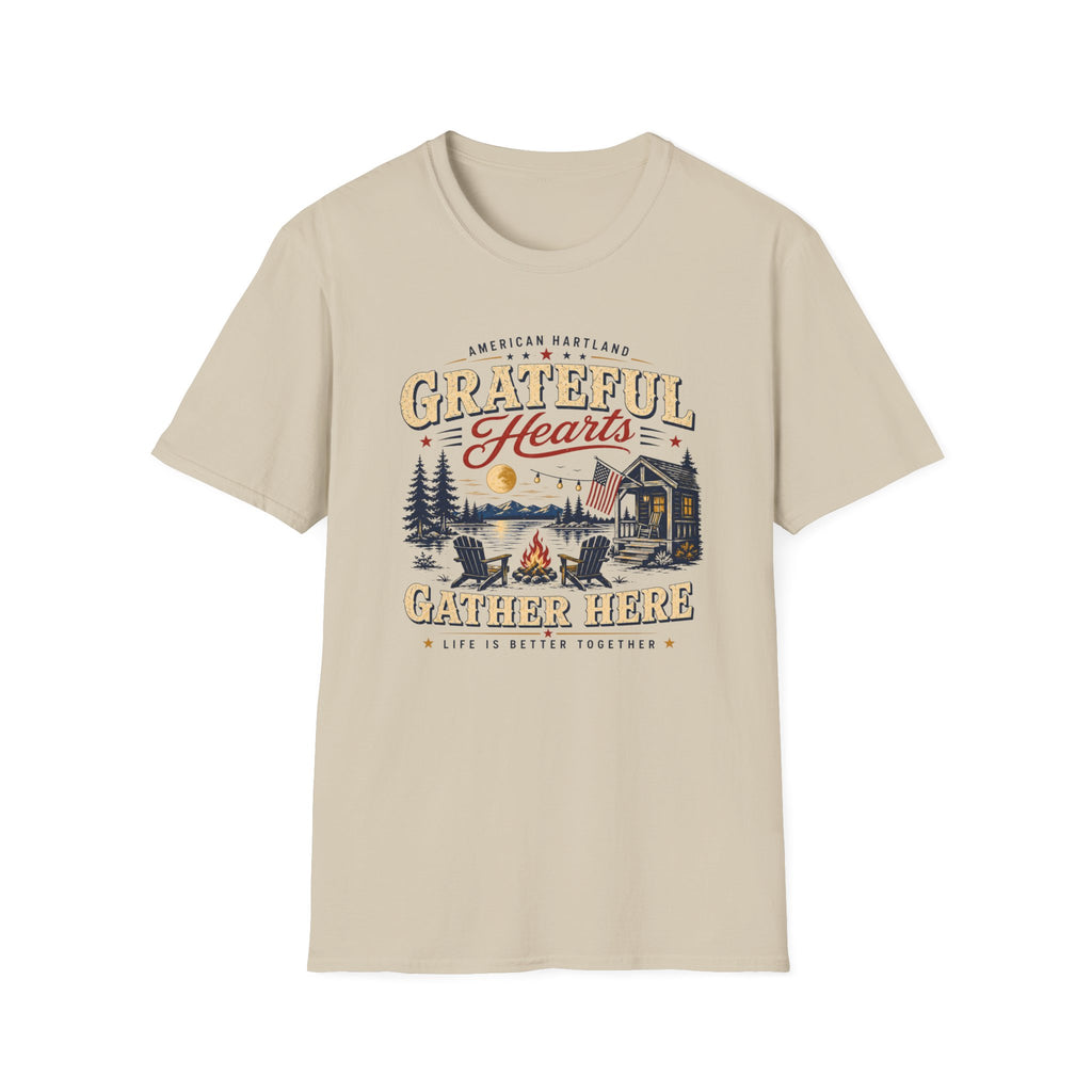Grateful Hearts T-Shirt — American Heartland Cabin & Campfire Graphic