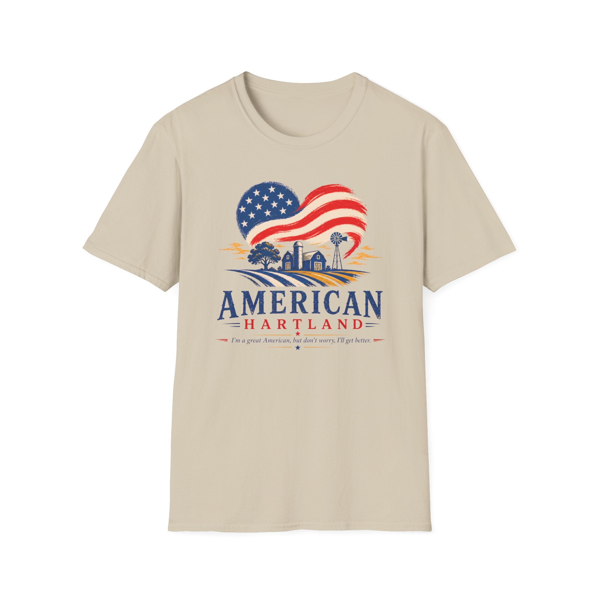American Heartland T-Shirt — Patriotic Farm USA Flag Design