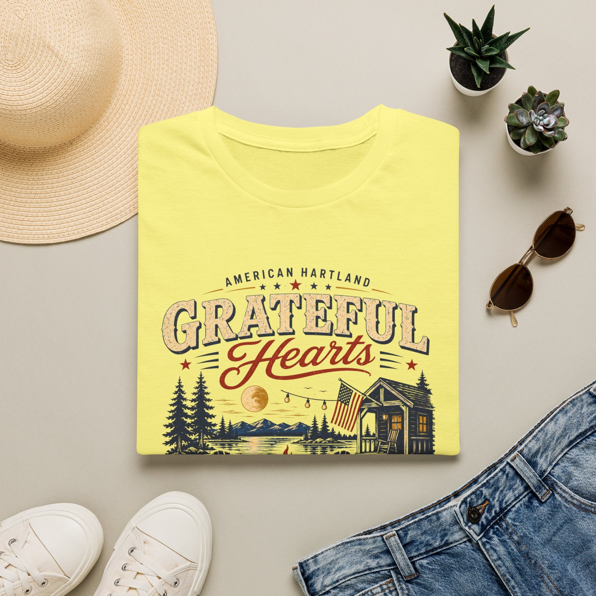 Grateful Hearts T-Shirt — American Heartland Cabin & Campfire Graphic
