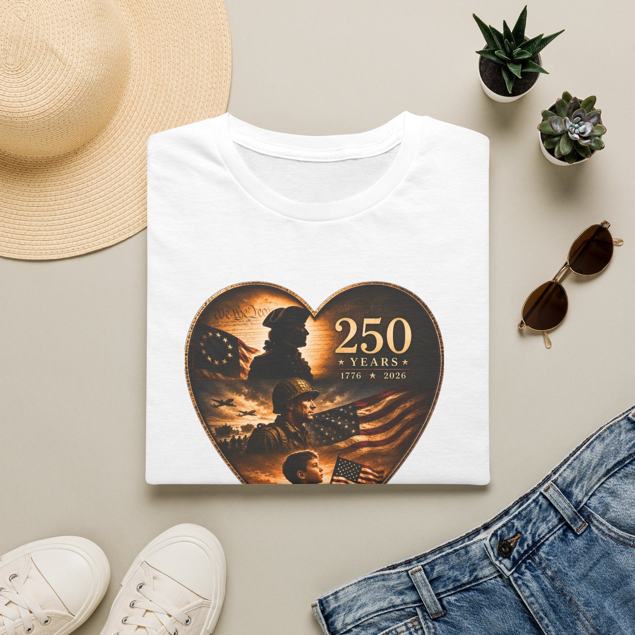 250 Years Heart American Flag T-Shirt — Patriotic 1776–2026 Commemorative Tee