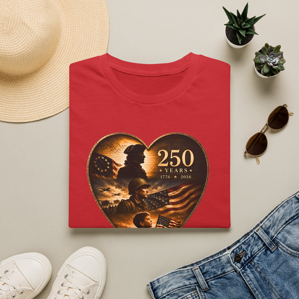 250 Years Heart American Flag T-Shirt — Patriotic 1776–2026 Commemorative Tee