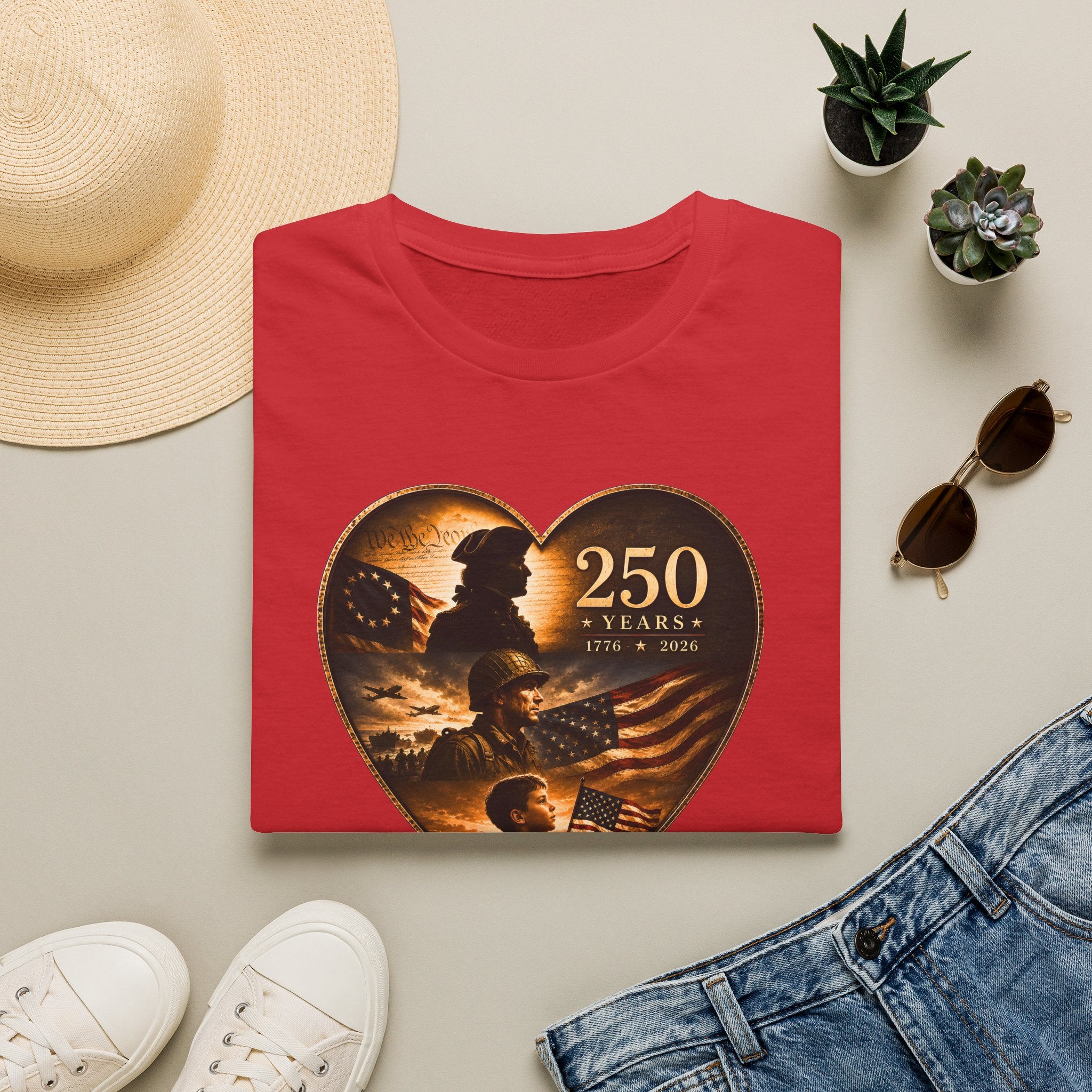 250 Years Heart American Flag T-Shirt — Patriotic 1776–2026 Commemorative Tee