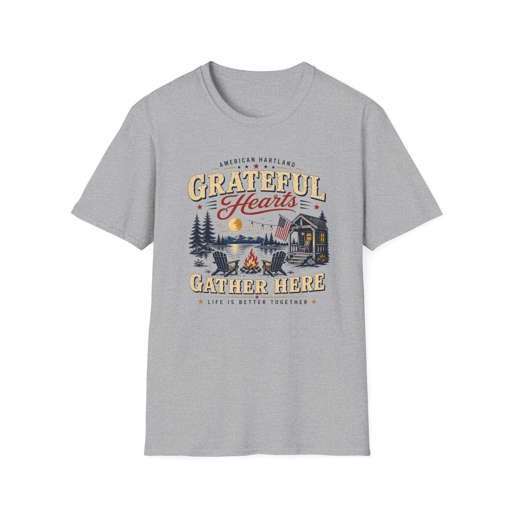 Grateful Hearts T-Shirt — American Heartland Cabin & Campfire Graphic