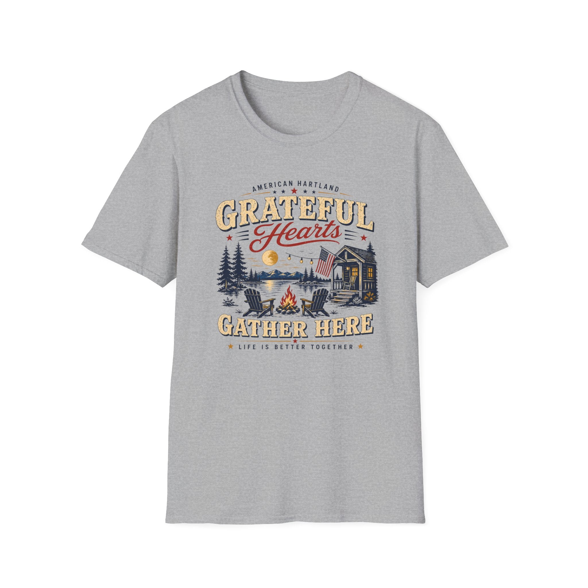 Grateful Hearts T-Shirt — American Heartland Cabin & Campfire Graphic