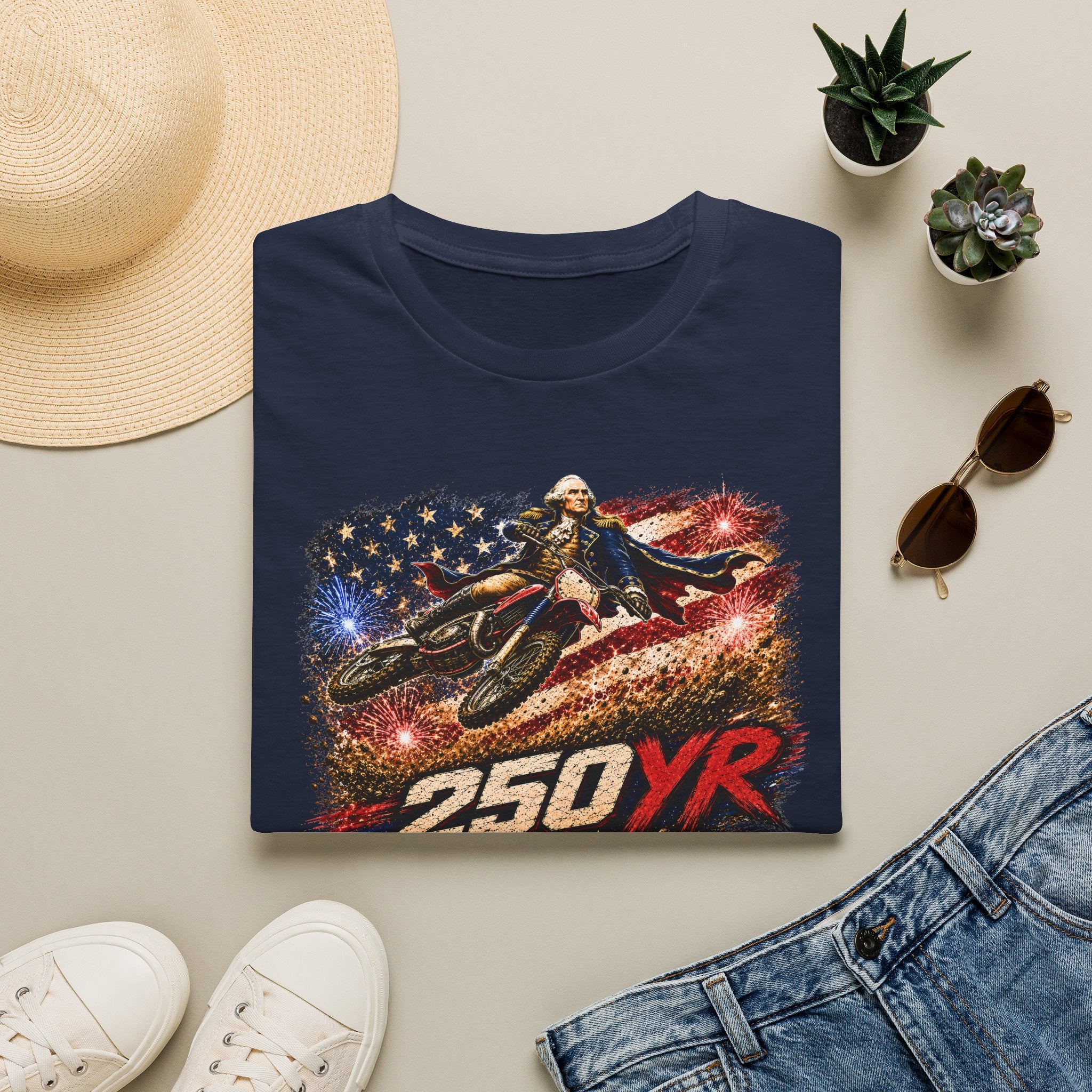 250YR American Flag Motorcycle T‑Shirt — Patriotic Biker Tee