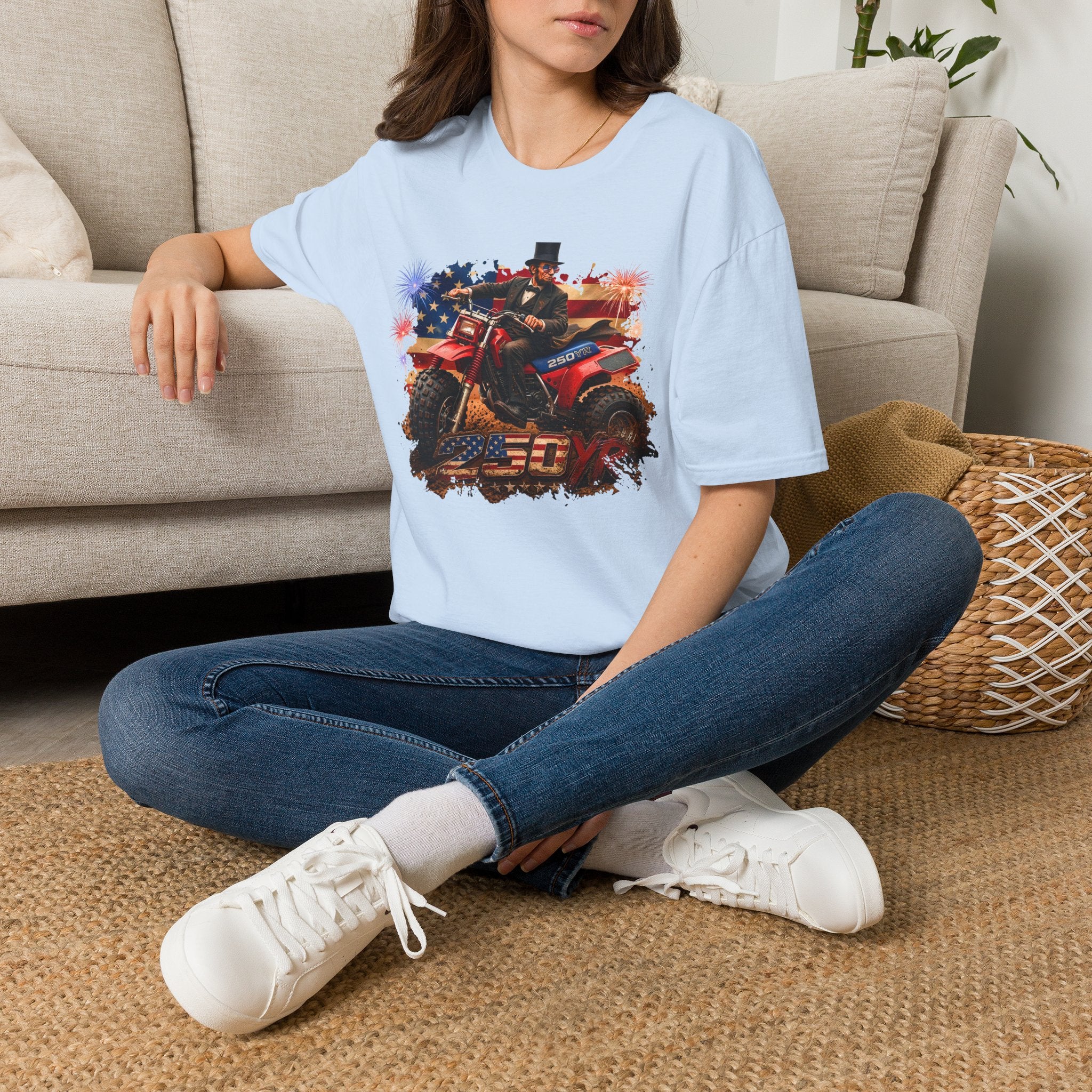 Patriotic Lincoln Riding ATV T-Shirt — 4th of July Veteran Americana Tee