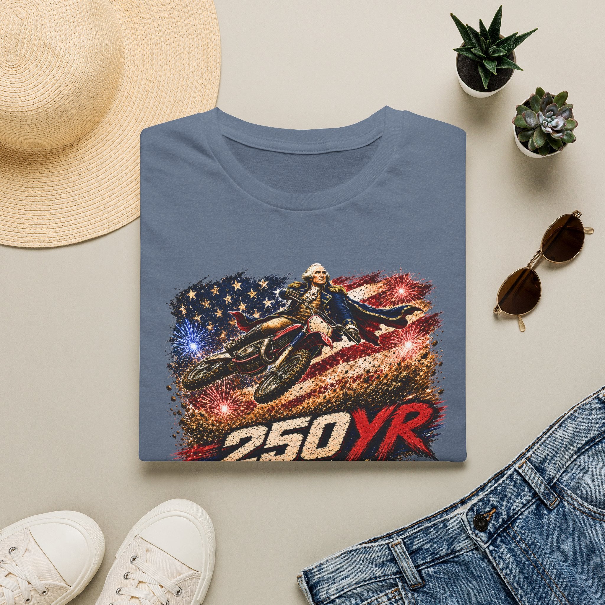 250YR American Flag Motorcycle T‑Shirt — Patriotic Biker Tee