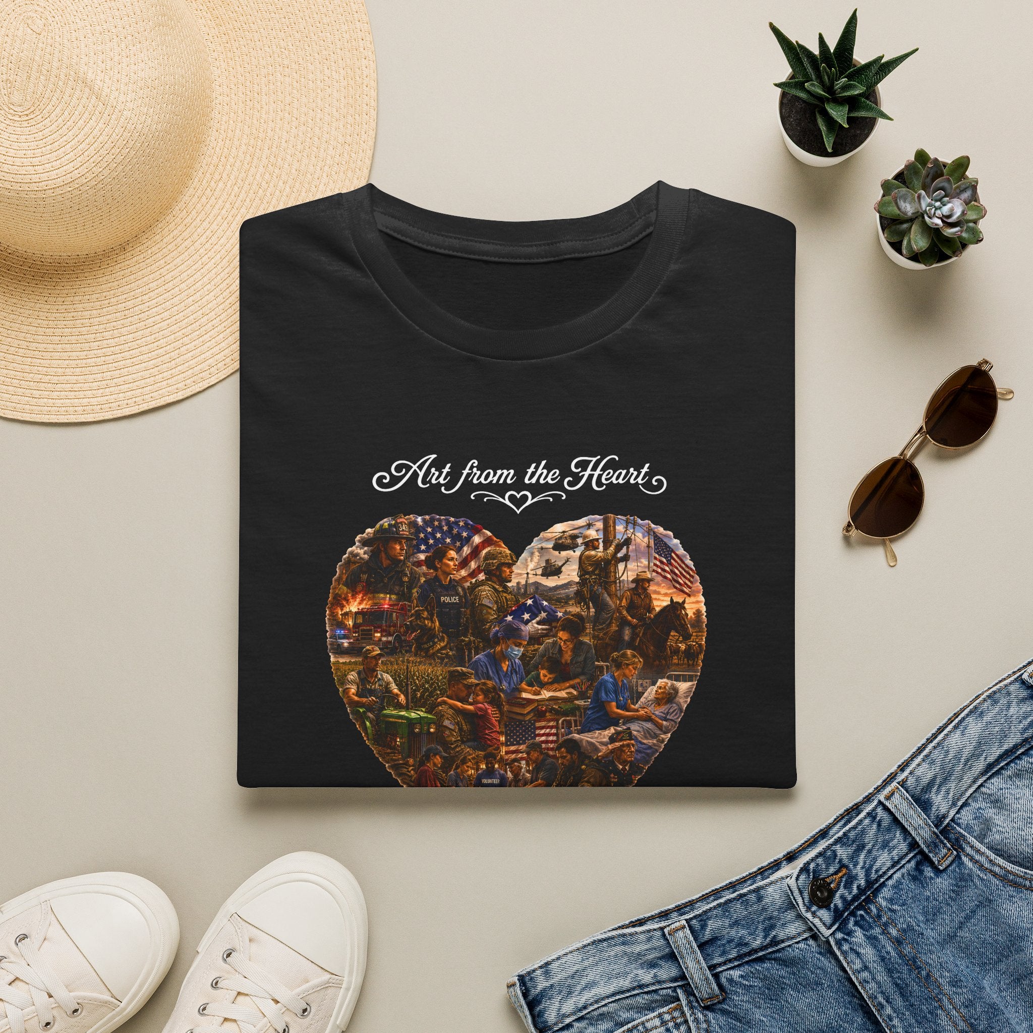 Heart-Shaped Americana Art T-Shirt — "Art from the Heart" Graphic Tee